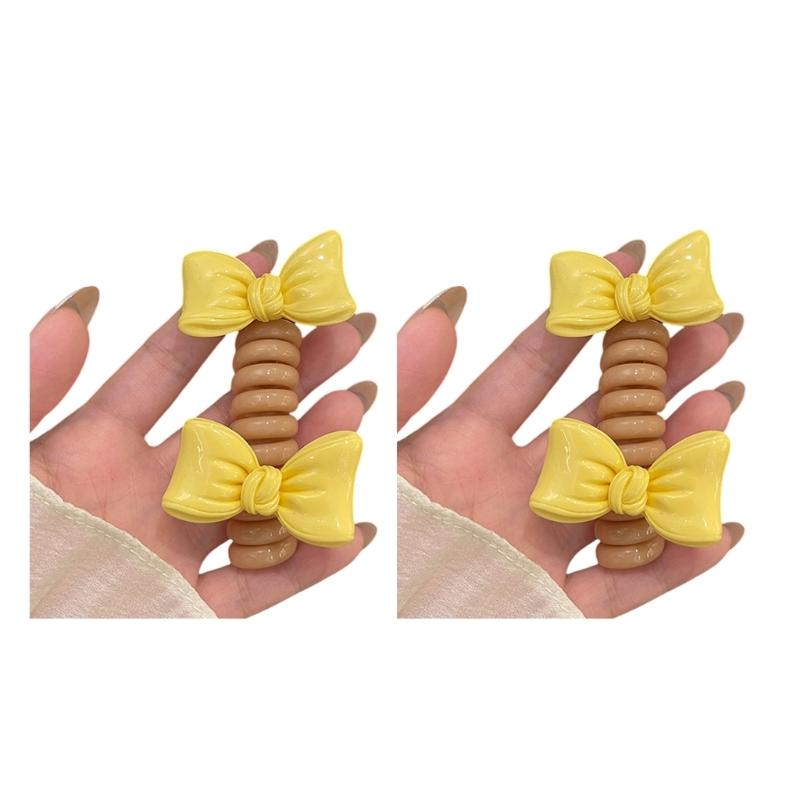 

2PCS Spirals Bowknot Ponytail Holder Hair Ties For Girls Resin Hair Accessories Kids Hair Bows For Daily Use And Parties жёлтый