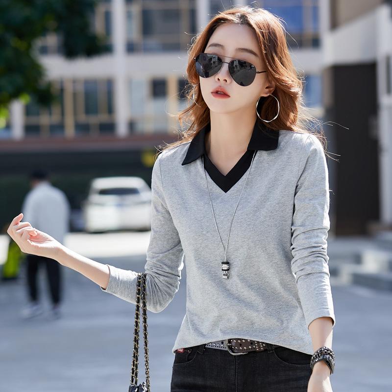 

Women s Slim Fit Polo Collar Long Sleeve Cotton Top - Spring/Autumn 2023 Collection L