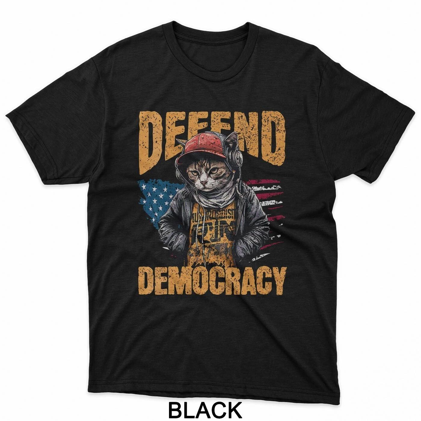 Женская футболка Defend Democracy Protect Our Right Винтажный флаг США Городской кот 2XL