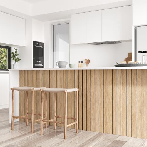 VEELIKE 3D Beige Wood Grain Wallpaper Slatwall Panel Sticker, 3mm Thick, 42.8x300cm, with Sponge, Strap Wood Grain Wall Panel, Remake Sheet, Cuttable,