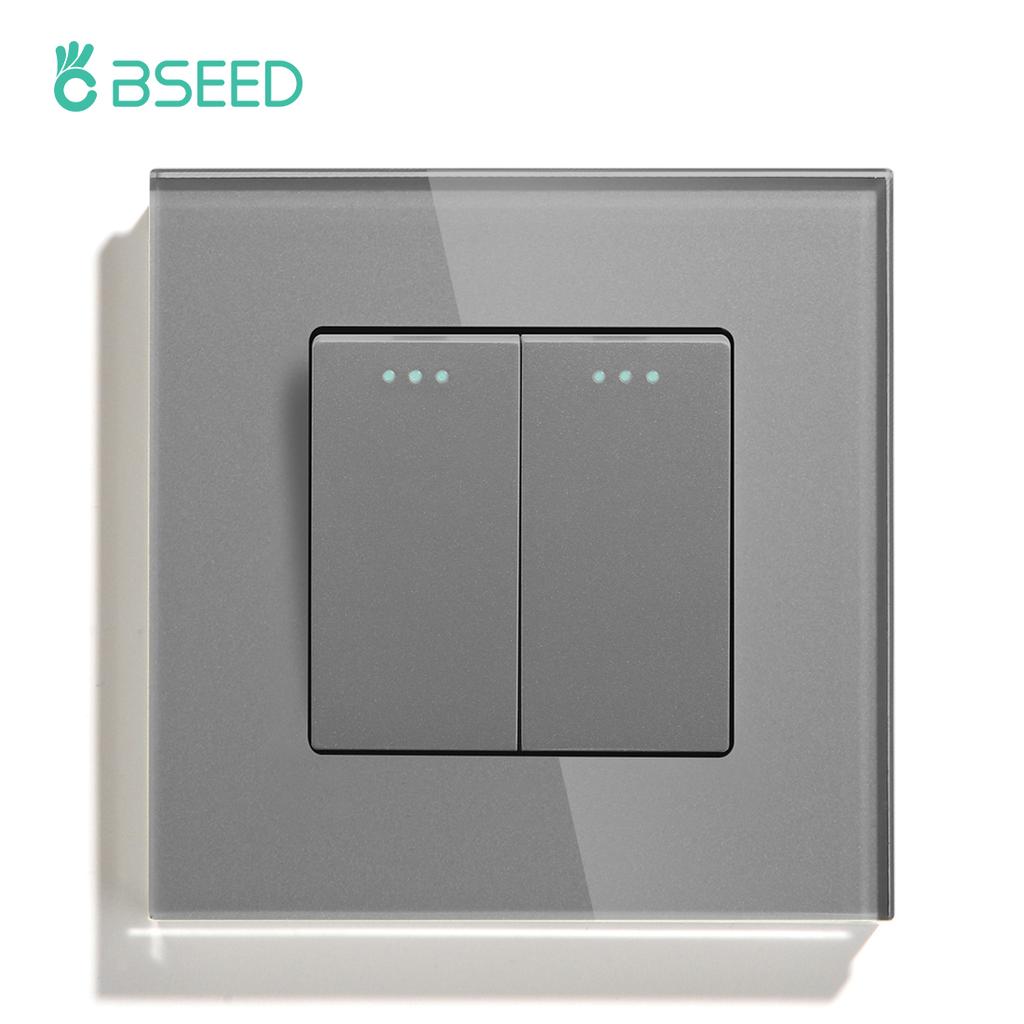 BSEED 1/2/3Gang Mechanical Light Switches 1Way Plus Wall Socket Type-c USB Power Outlets Crystal Glass Frame EU Standard Gray