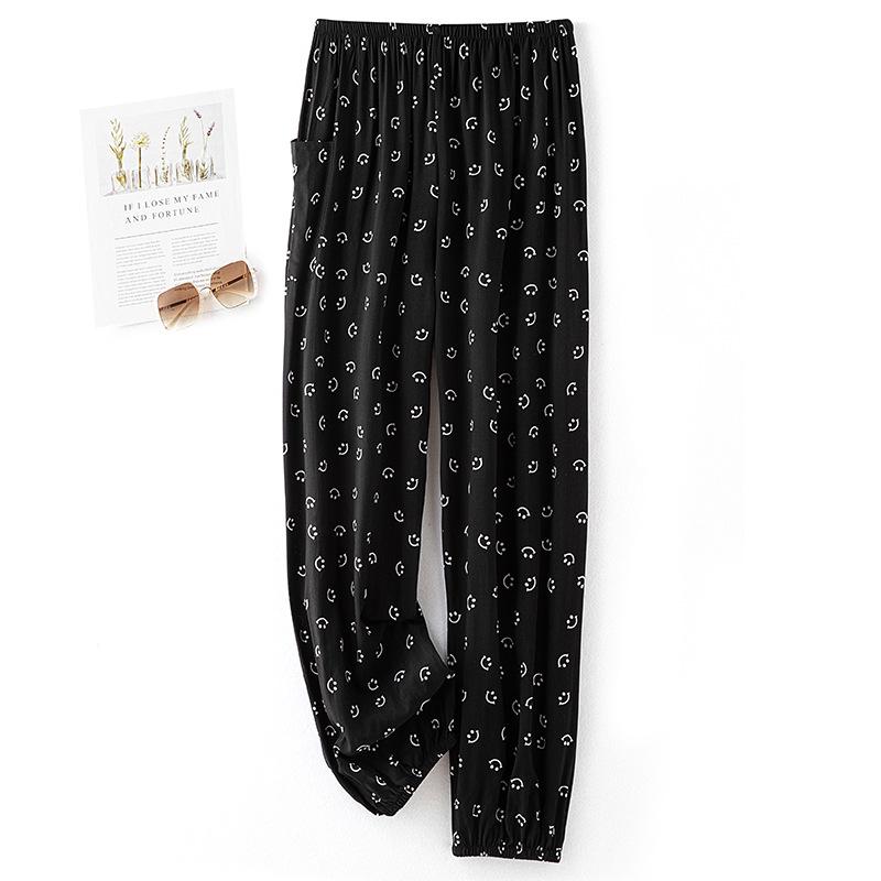 Dámské letní bavlněno-hedvábné pyžamové kalhoty: Lehký, Odolný proti komárům, Volný střih, Elastický kotník, Na pláž nebo na doma.