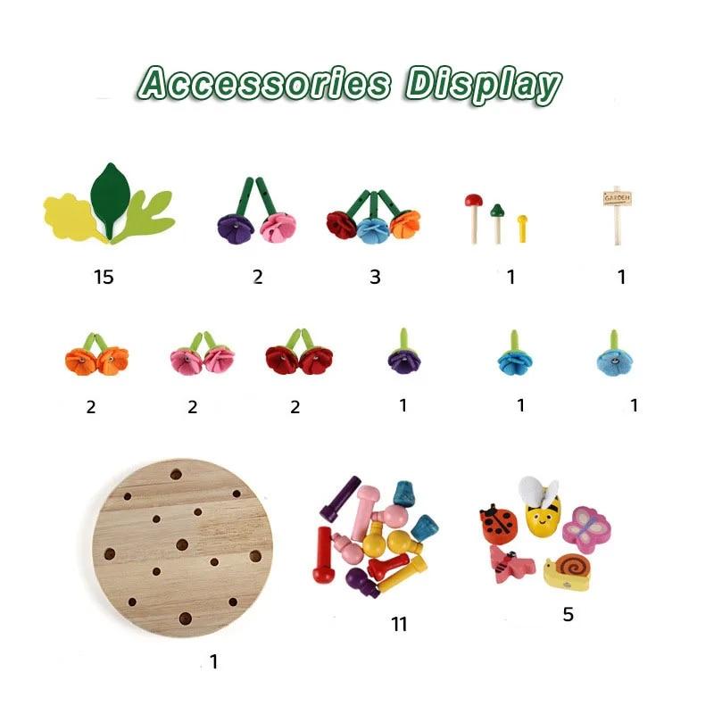 Montessori Flower Garden Building Wooden Toys Flower Arrangement Game Creative Educational Toy for Kids 2-4 Years Old Girls Gift