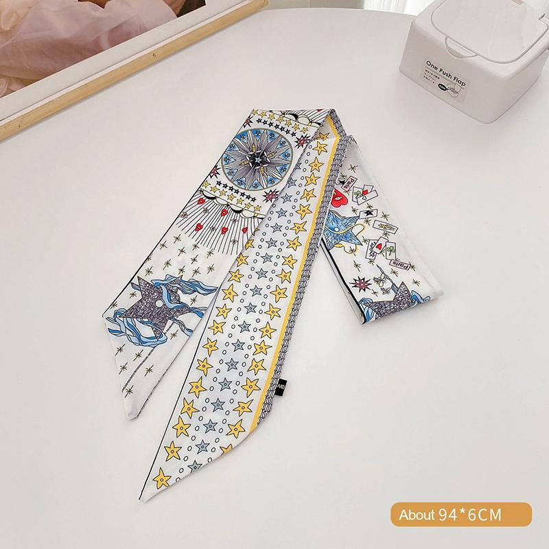 Foulard di Seta Fascia per Capelli Nastro Lungo Fiocco Stampa Coreana Lettera Foulard per Capelli Donna Porta Coda di Cavallo Accessori per Capelli