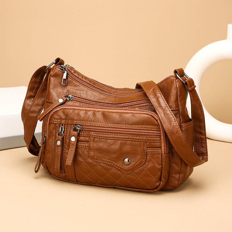 Modna Czterosezonowa Miękka Skóra Wielokomorowa Wielokieszeniowa Wysokiej klasy Wielowarstwowa Torba Jednoramienna Crossbody