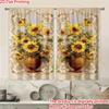 Vibrant Vase Sunflower Curtains Digital Print Privacy Polyester Living Bedroom Window Vintage Home Curtain Set Of 2 Farmhouse Made With Rod Pocket