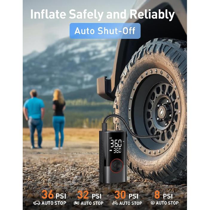 Tire Inflator Portable Air Compressor, 150PSI Air Pump for Car Tires with LED Light, Cordless Tire Pump with Digital Pressure Gauge, Tire Inflator