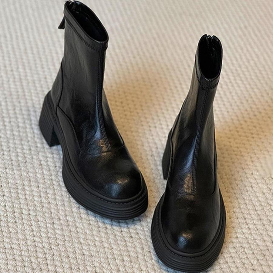 Cowhide Edition~ Platform Short Boots Women's 2025 Autumn and Winter New Versatile High Heel Chelsea Martin Boots Thick Heel Skinny Boots