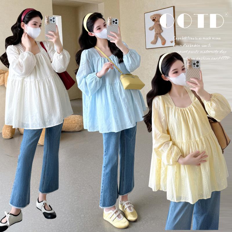 2026 Spring Korean Lace Embroidery Maternity Doll Shirt 2XL