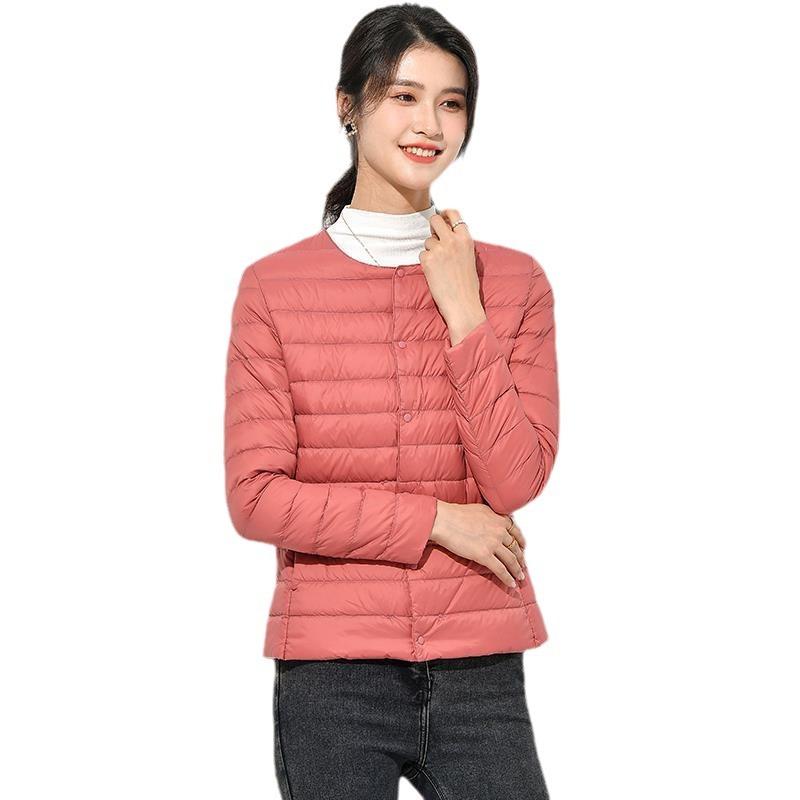 White duck down light down jacket women's winter new slim-fit warm short jacket round neck V-neck inner and outer wear liner