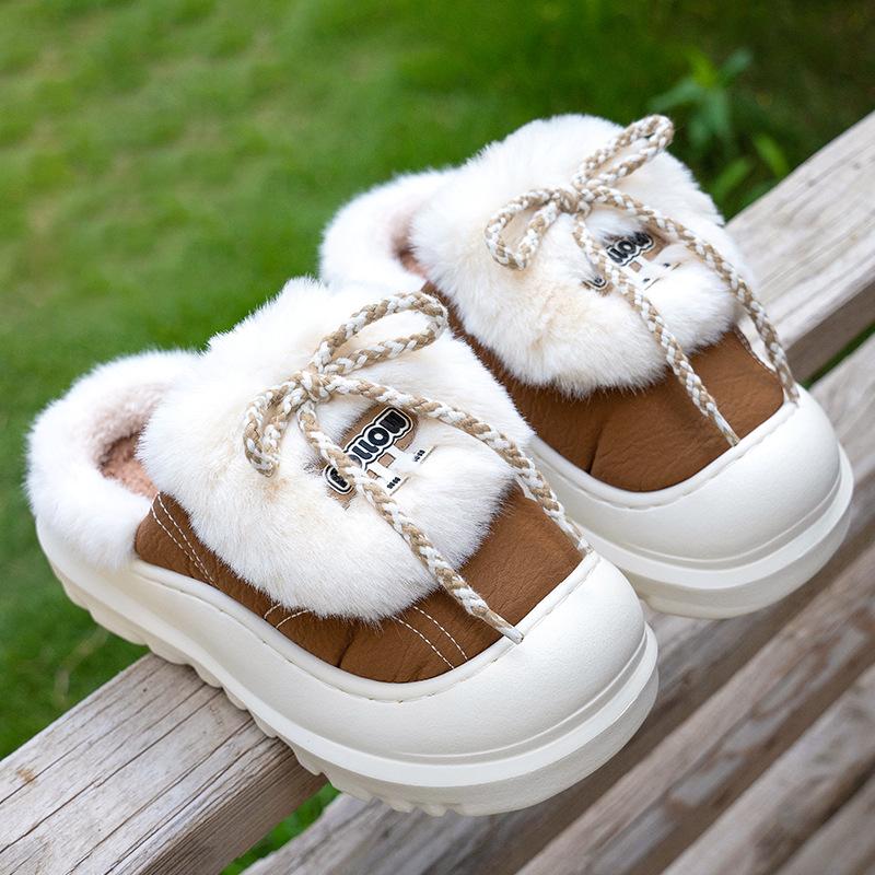 

Новые зимние толстоподошвенные плюшевые хлопковые тапочки милые на шнуровке теплые и флисовые нескользящие домашние парные хлопковые туфли 38-39 коричневый