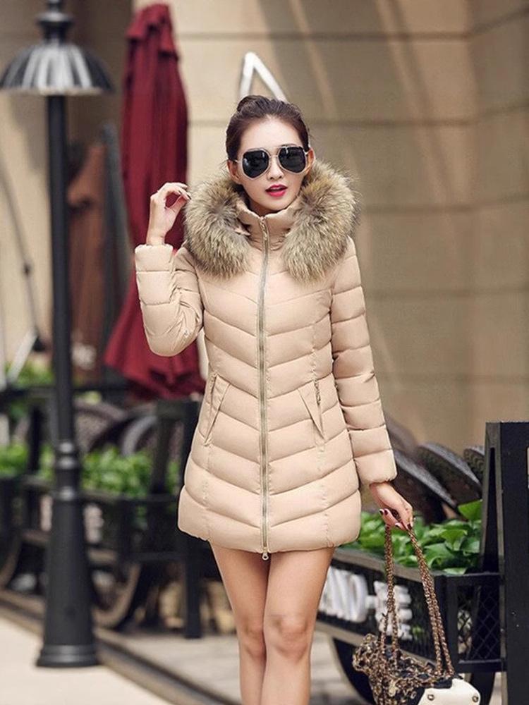 2026 Winter Women's Mid-Length Thickened Slim Fit Fur Collar Cotton Jacket