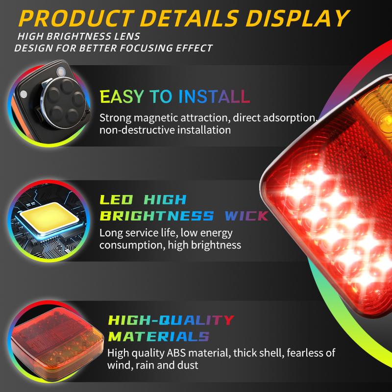 2PCS Lorry Wireless Magnetic Rear Tail Light Truck Trailer  Turn signal Brake Warning Lamp 20LED Caravans Taillight Waterproof