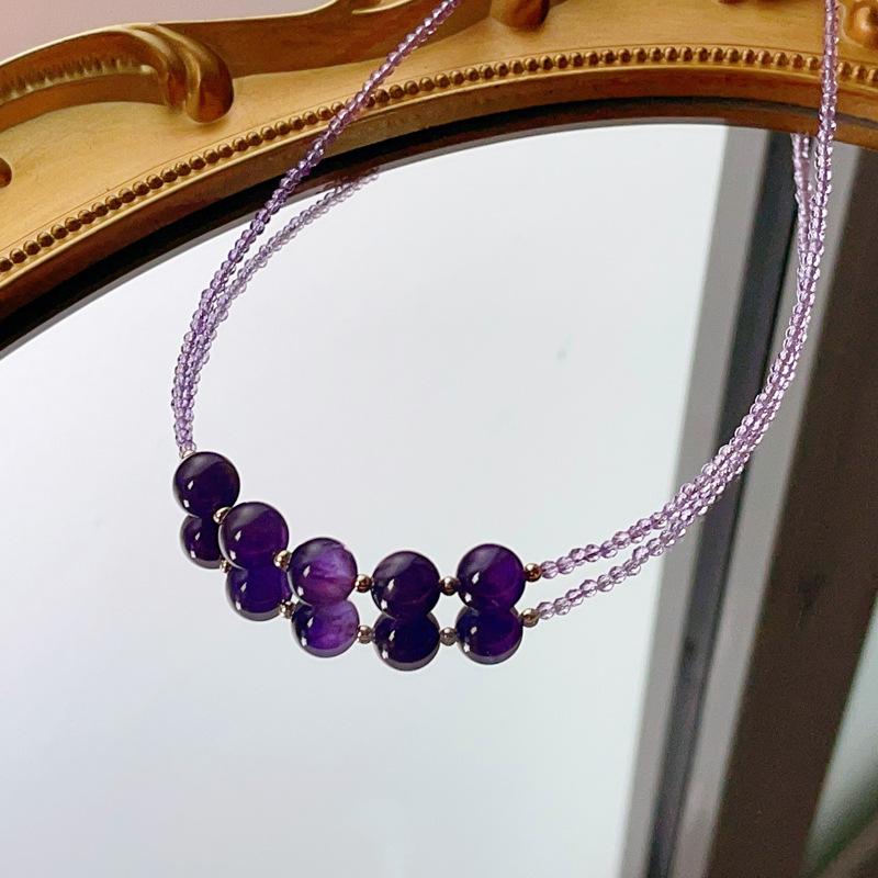 2025 new natural amethyst full bead necklace collarbone chain natal year transfer bead purple