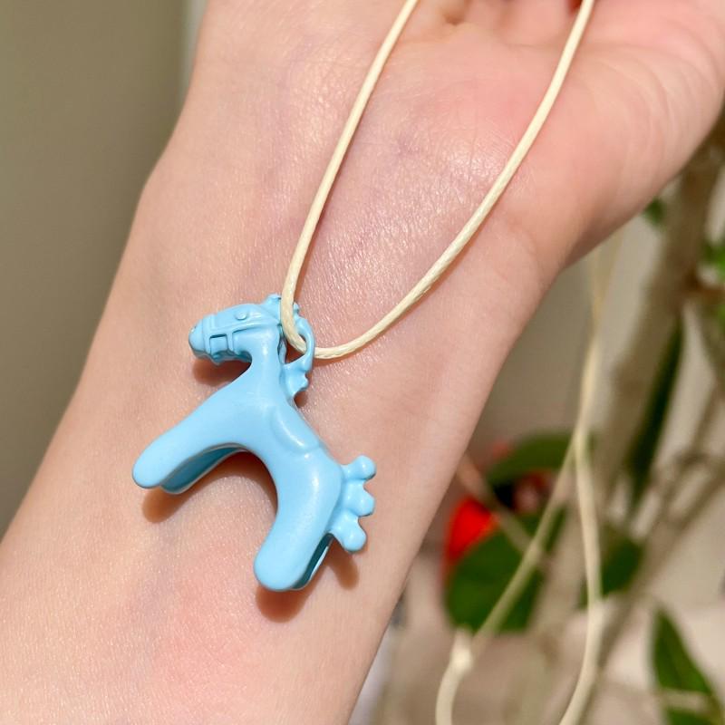 Colorful Cloisonné Drip Glaze Pony Pendant Choker Necklace - Childlike Sweater Chain for Women