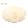 Women Beret Faux Pearl Rhinestone Decor Vintage English Style Woolen Hat No Brim Solid Color Adjustable Straps Pumpkin Cap