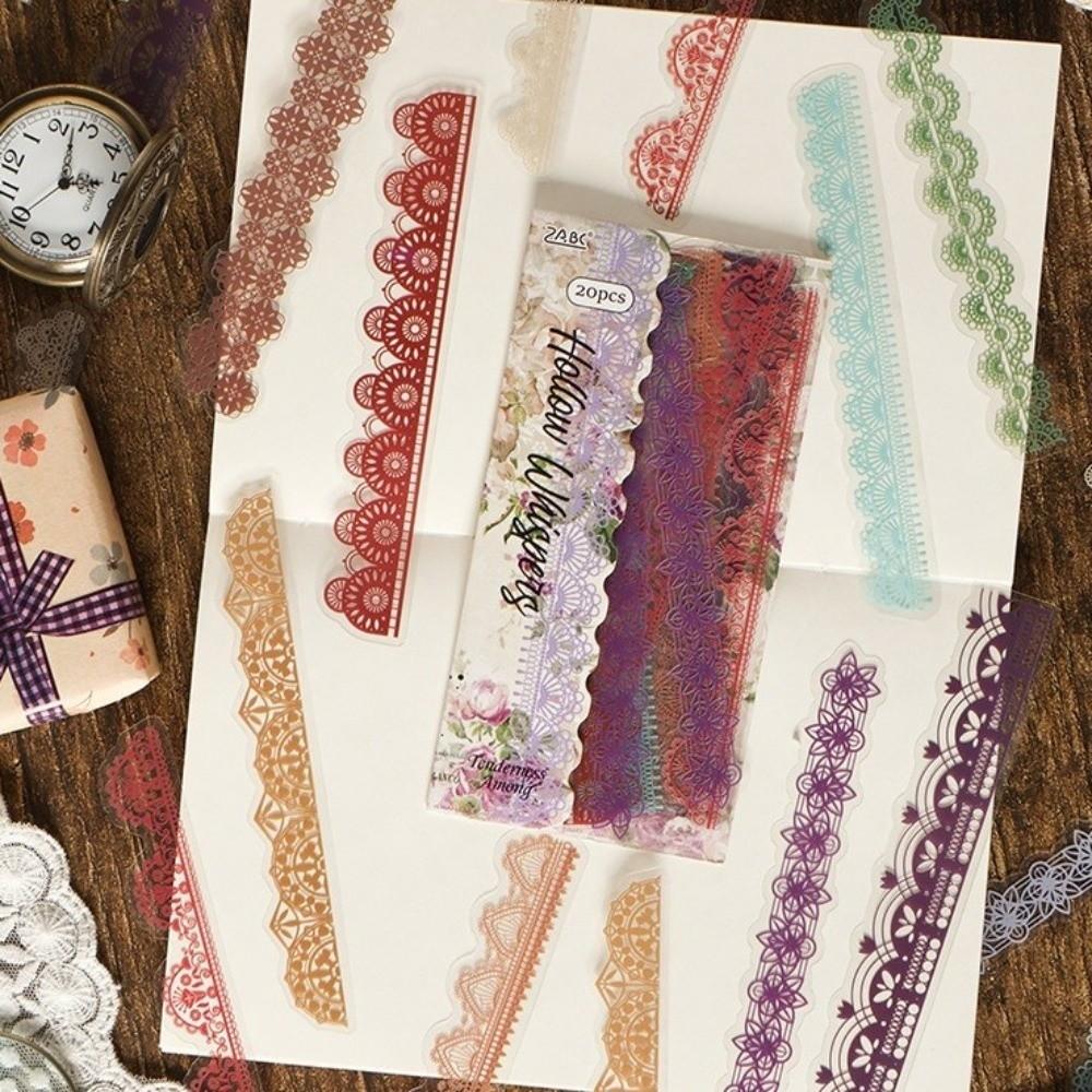 20pcs Floral Pattern Long Lace Ribbon DIY Craft Decor Decals Vintage Lace Stickers for Junk Journal