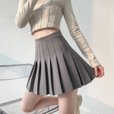 Autumn and Winter Women's Pleated Skirt White Short Skirt Japanese High Waist Thin Jk Plaid A-line Skirt