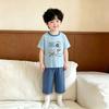 Kids Short Sleeve Pajama Set With 7/8 Pants Cartoon Print Tencel Blend Sleepwear Boys Girls
