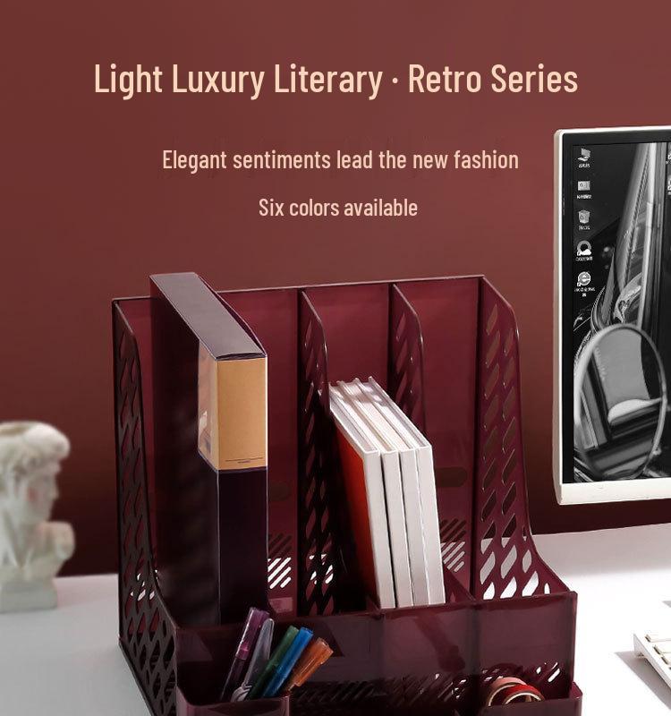 Retro Multi-Layer Pen Holder & A4 File Organizer for Desk