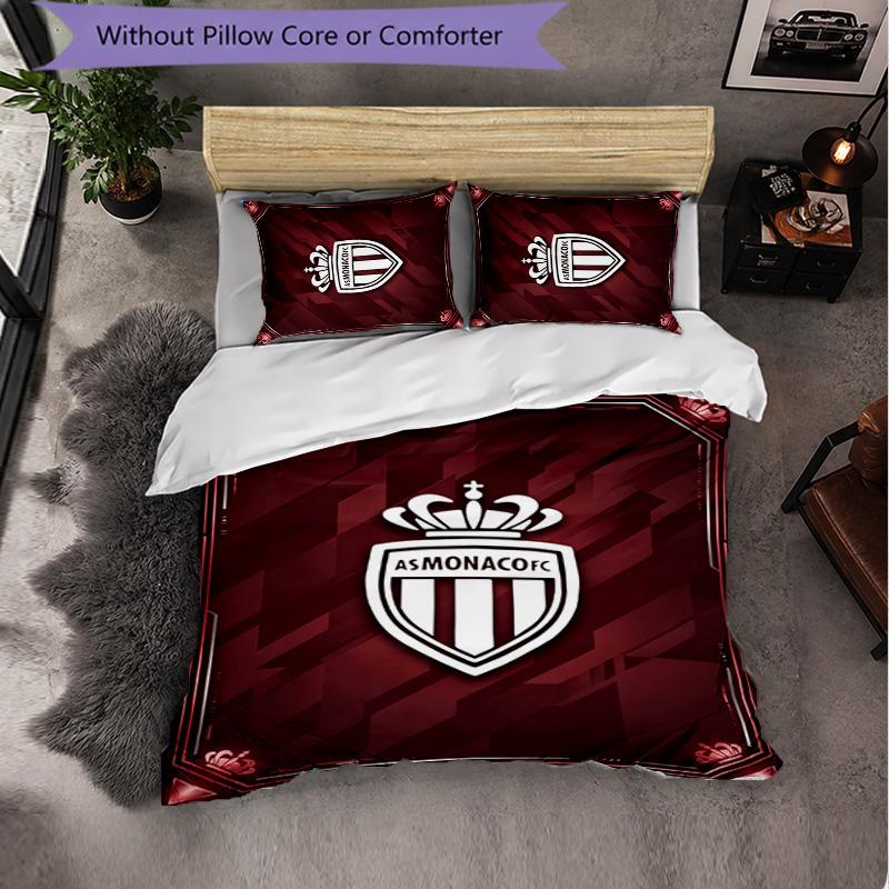 Monaco FC Themed Bedding 3Pcs Duvet Cover Set Decorative Bed Linen For Teen Room Home Decoration