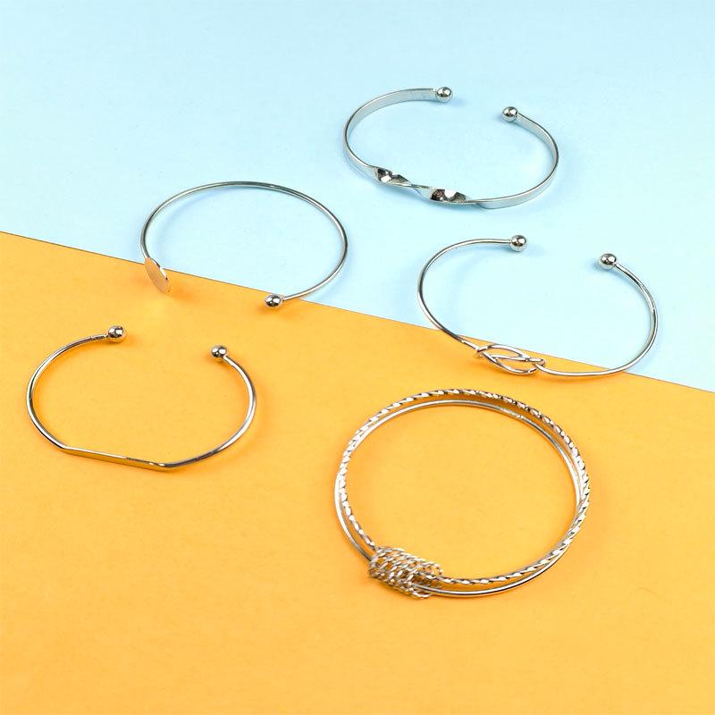 Exaggerated Geometric Knotted Bangle Set: Five-Piece Minimalist Style