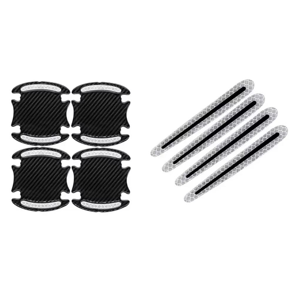 8Pcs/Set Carbon Fiber Car Handle Protector Self-Adhesive Anti-Scratch Car Door Guard Easy To Install Reflective