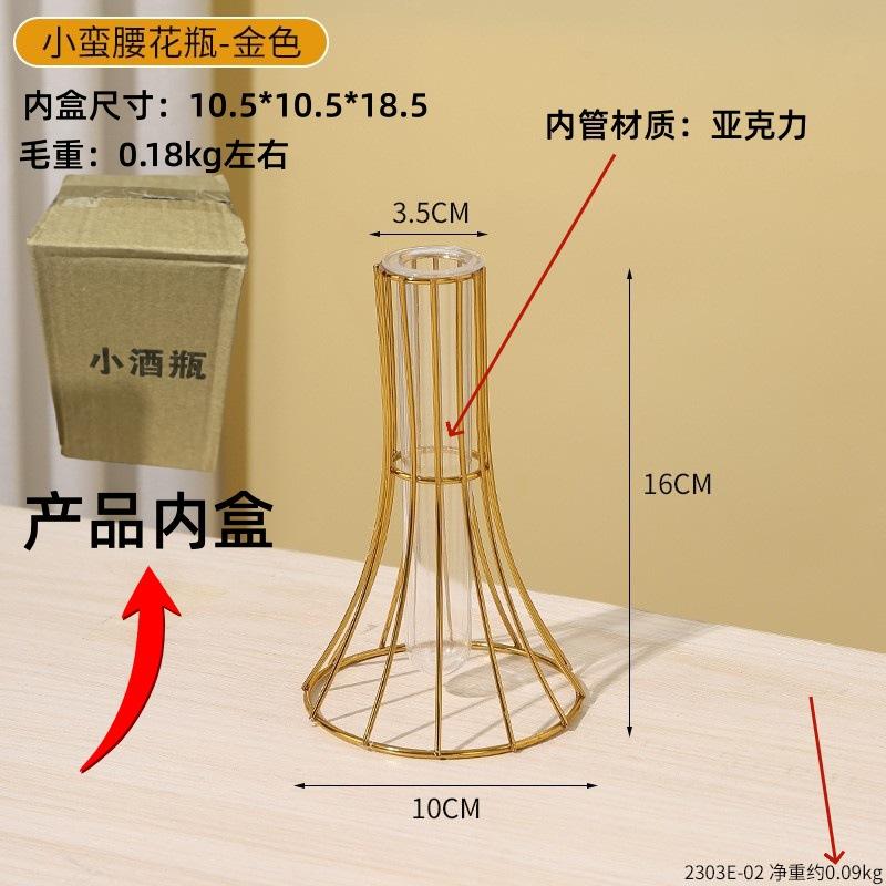 Retro Iron Art Vase Nordic Styles Hydroponic Flower Vase Black Gold  Glass Test Tube Metal Holder Geometric Line Frame Vases