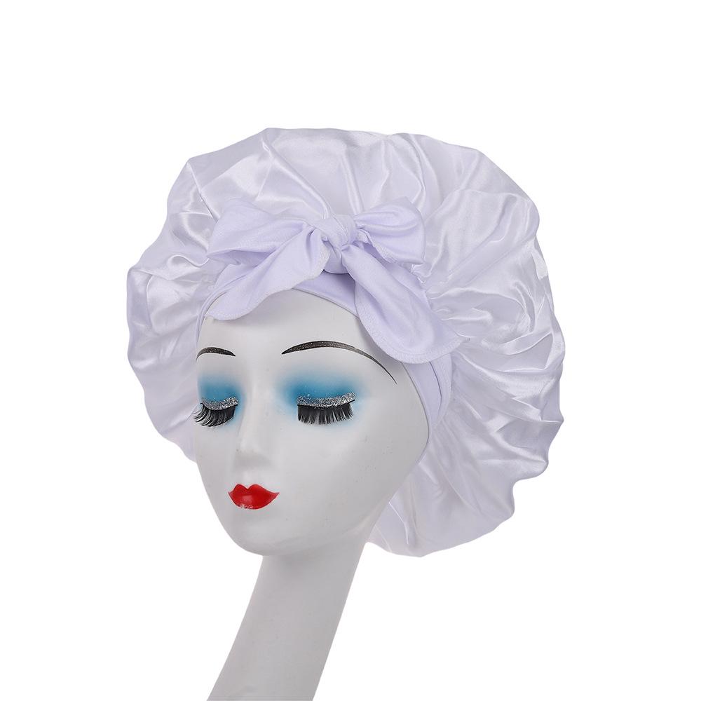 Satin Ribbon Round Silk Sleep Cap with Bowknot: Wide Brim Hair Care and Bath Hat