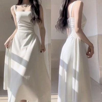 Elegant Hepburn-Style Off-the-Shoulder Pleated Dress - Long Skirt for Women