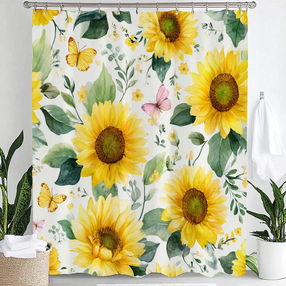 Colorful Flowers Shower Curtain for Bathroom Spring Floral Romantic Wildflower Plants Nature Scenery Decor Curtain with Hooks