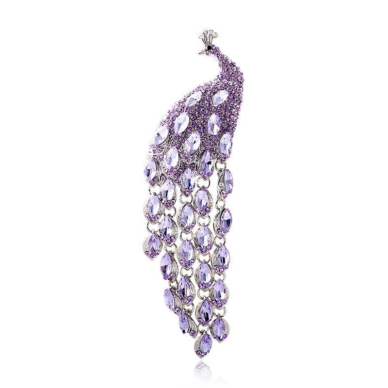 Elegant Rhinestone Peacock Brooches for Women Large Crystal Long Thread Tassel Brooch Pins Accessories Jewelry High Quality