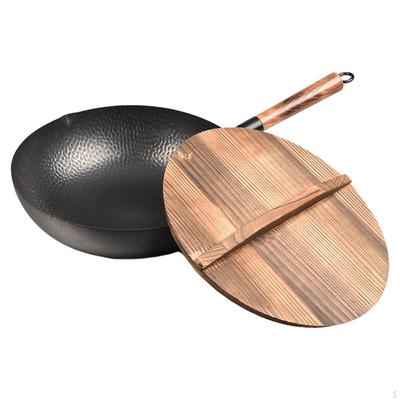 Flat Bottom Wok Stir Fry Pan Manual Forging Iron Chinese for Gas Sautee Induction Cooker