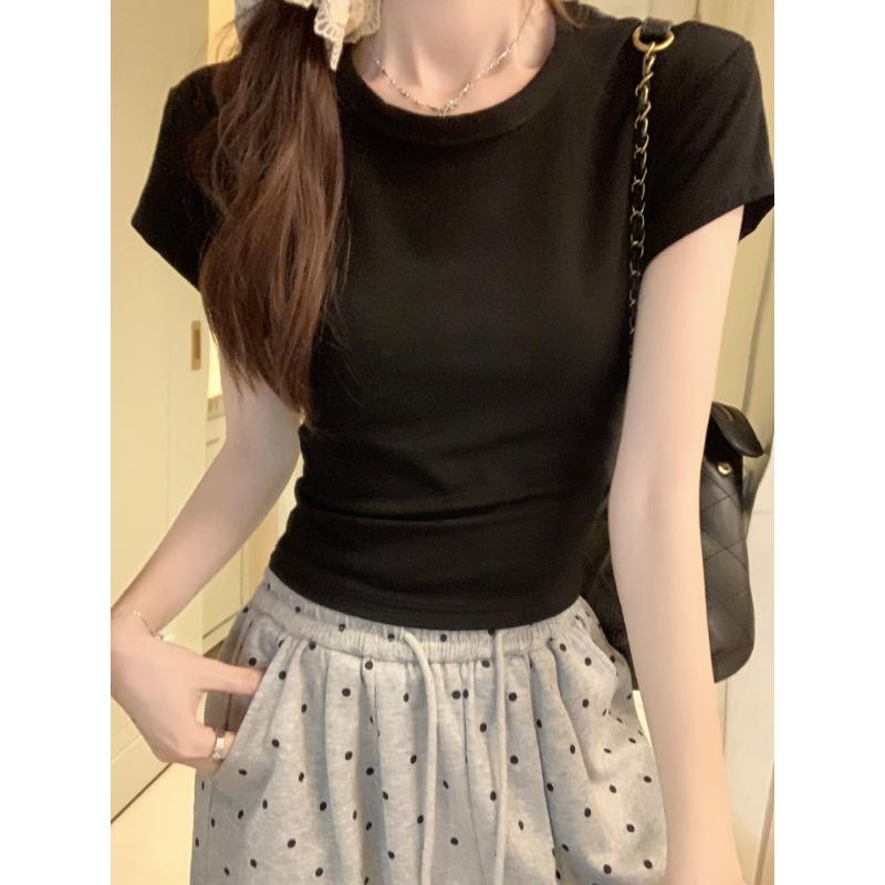 Forward Shoulder Round Neck Short-sleeved T-shirt for Women In Women's Summer New Solid Color Slim Short Hot Girl T-shirt Underwear Top for Women