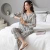 Women's pajamas: spring/summer pure cotton pure cotton, summer plaid woven cotton nine-quarter sleeve long pants, thin loungewear set