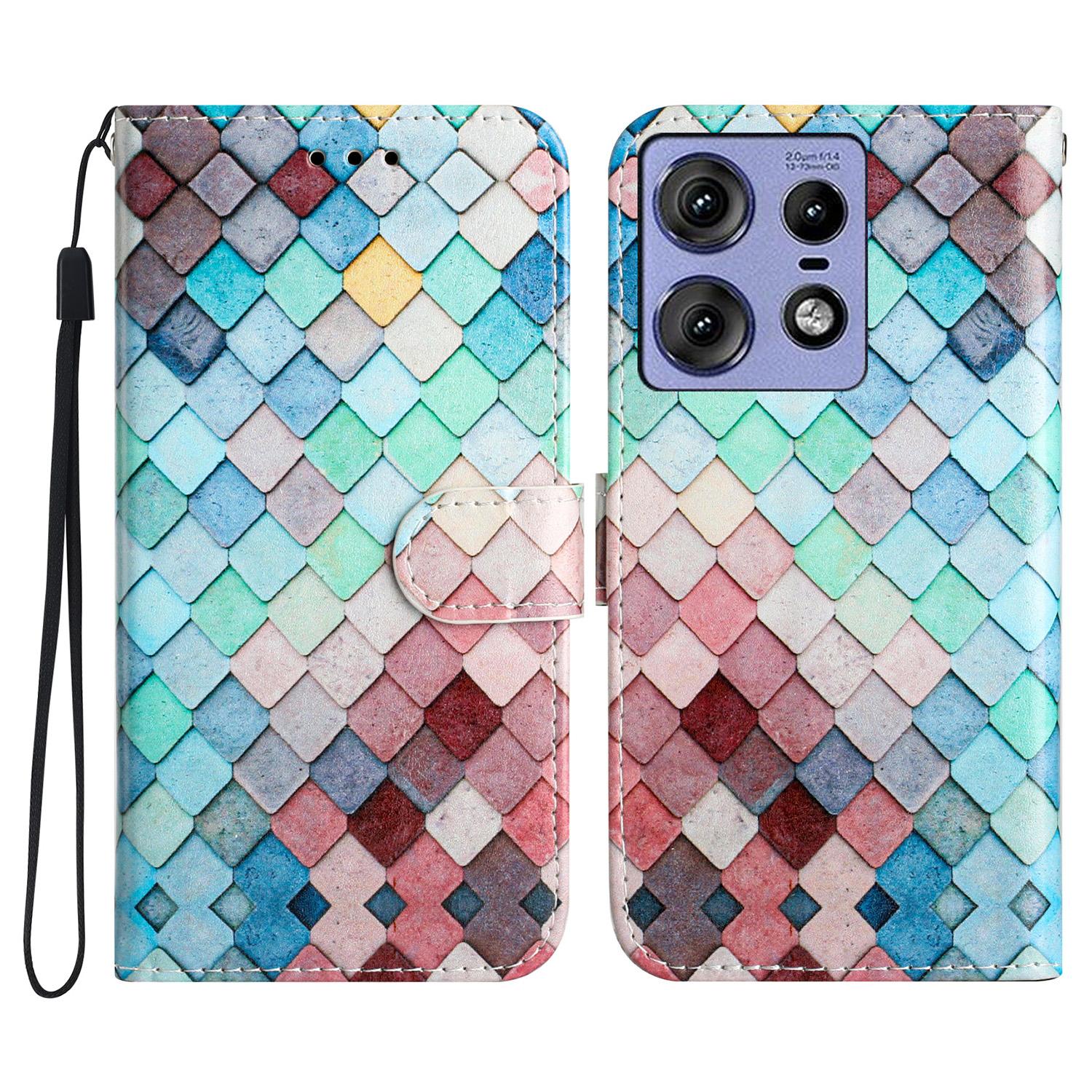 

For Motorola Edge 50 Pro 5G Wallet Case Printed Pattern Design Leather Phone Cover Grids