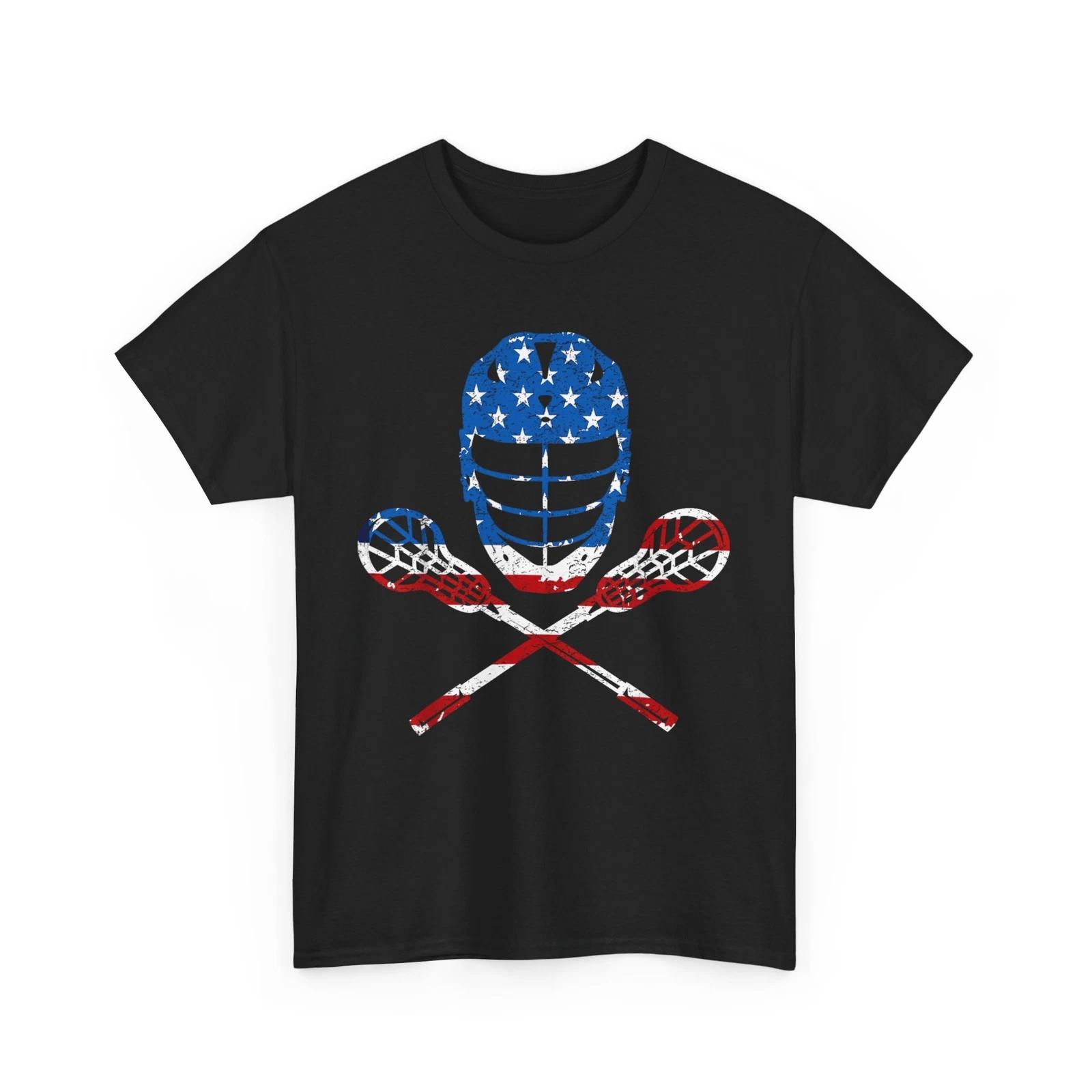 Lacrosse Shirt, Lacrosse American Flag Lax Helmet Sticks Vintage T-shirt S