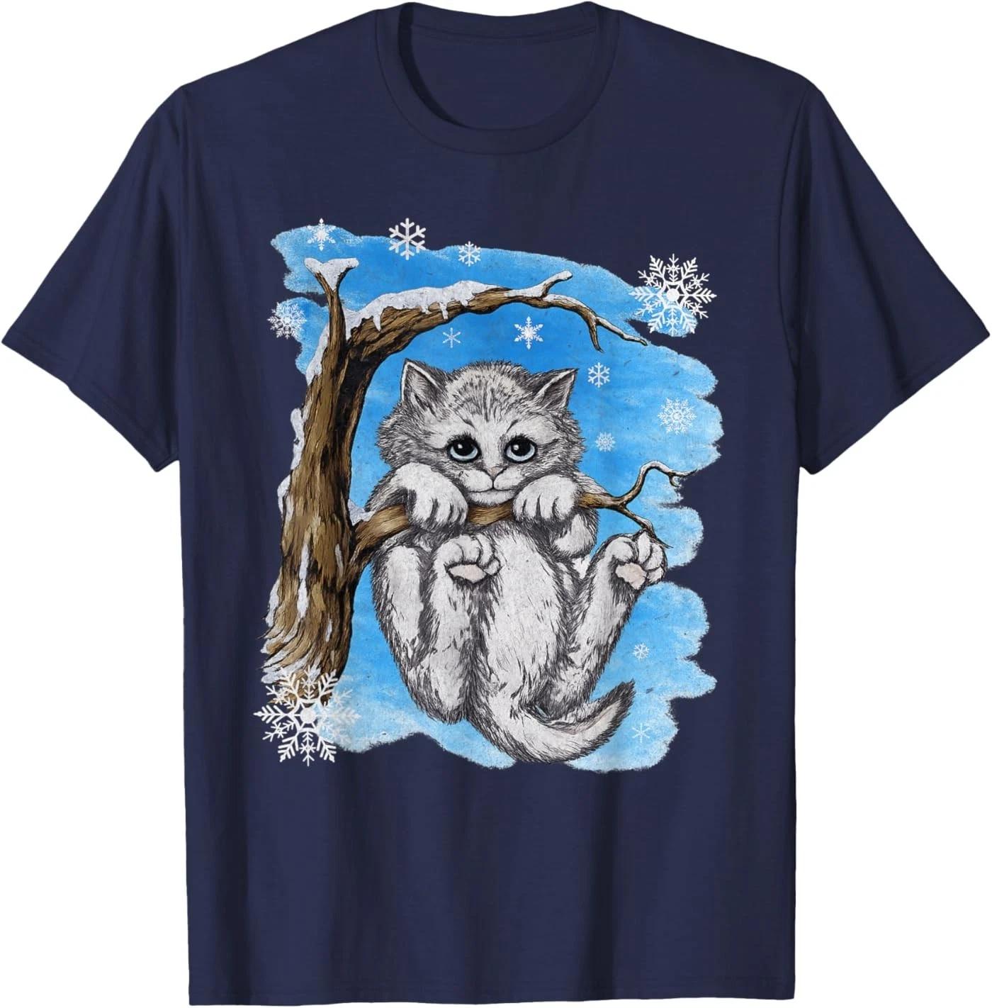 Hang in There Baby Cat in Snow Unisex T-Shirt 2XL