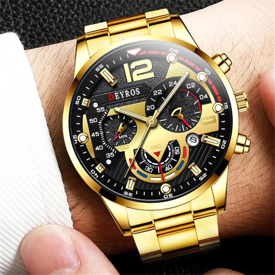 2pcs/3pcs/set, 1pc Fashion Men's Business Stainless Steel Strap Quartz Watch & 1pc Bracelet/2pcs Bracelets Set, Ideal Choice for Gifts