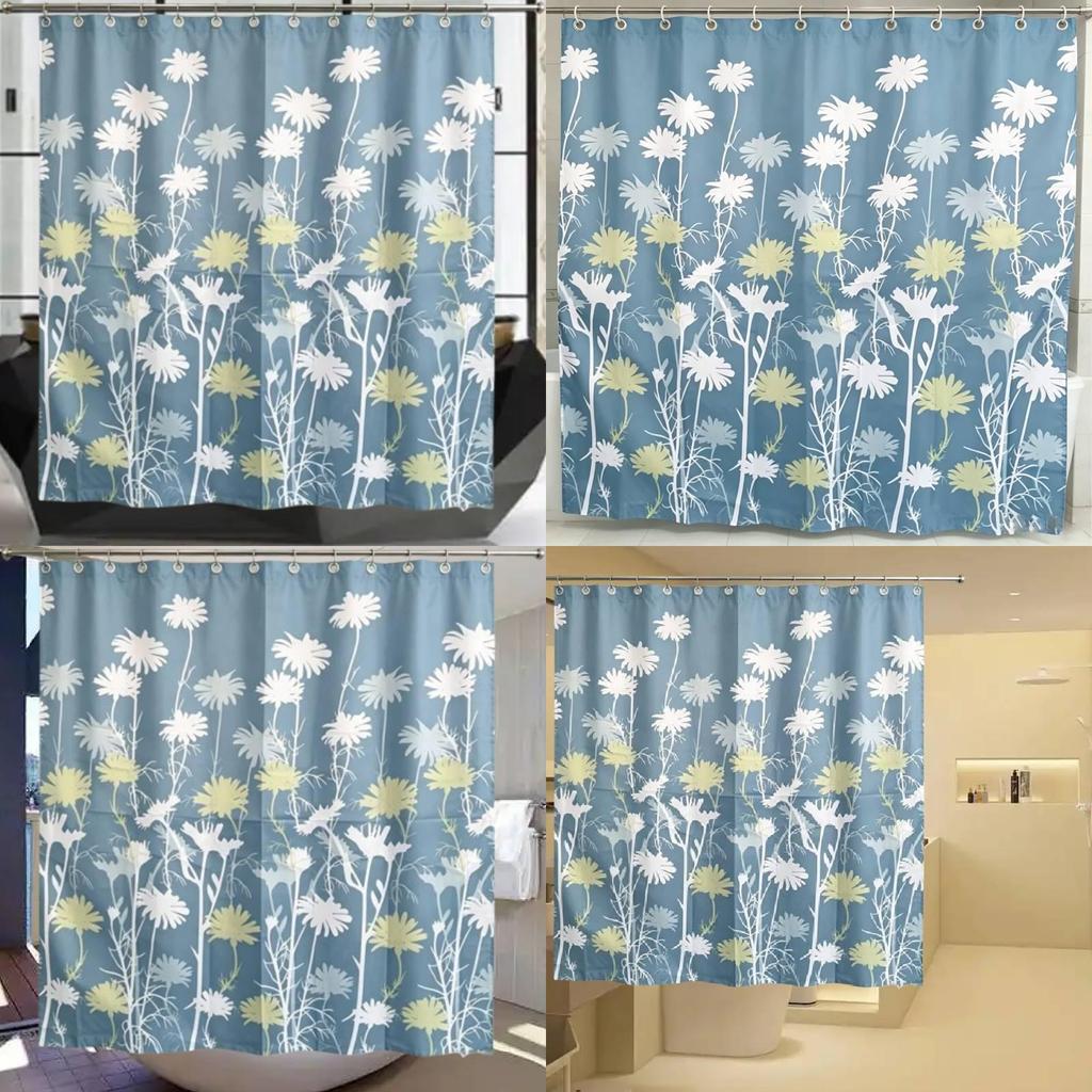 Artistic Floral Shower Curtain With Blue Flower Pattern For Allseason Bathroom Decor