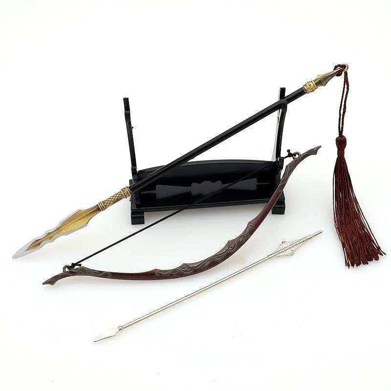 [Nekogamiyama] Suikoden Warlord Heldenwaffe Hanaei Speer 22cm Lang & Pfeil und Bogen 18cm Lang / Miniaturfigur Sammlerdeko