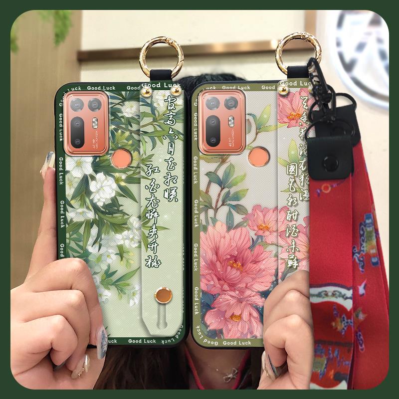 Lanyard Fashion Phone Case For HTC Desire 20 Plus/D20+ Kickstand Wristband Shockproof Waterproof Wrist Strap Silicone