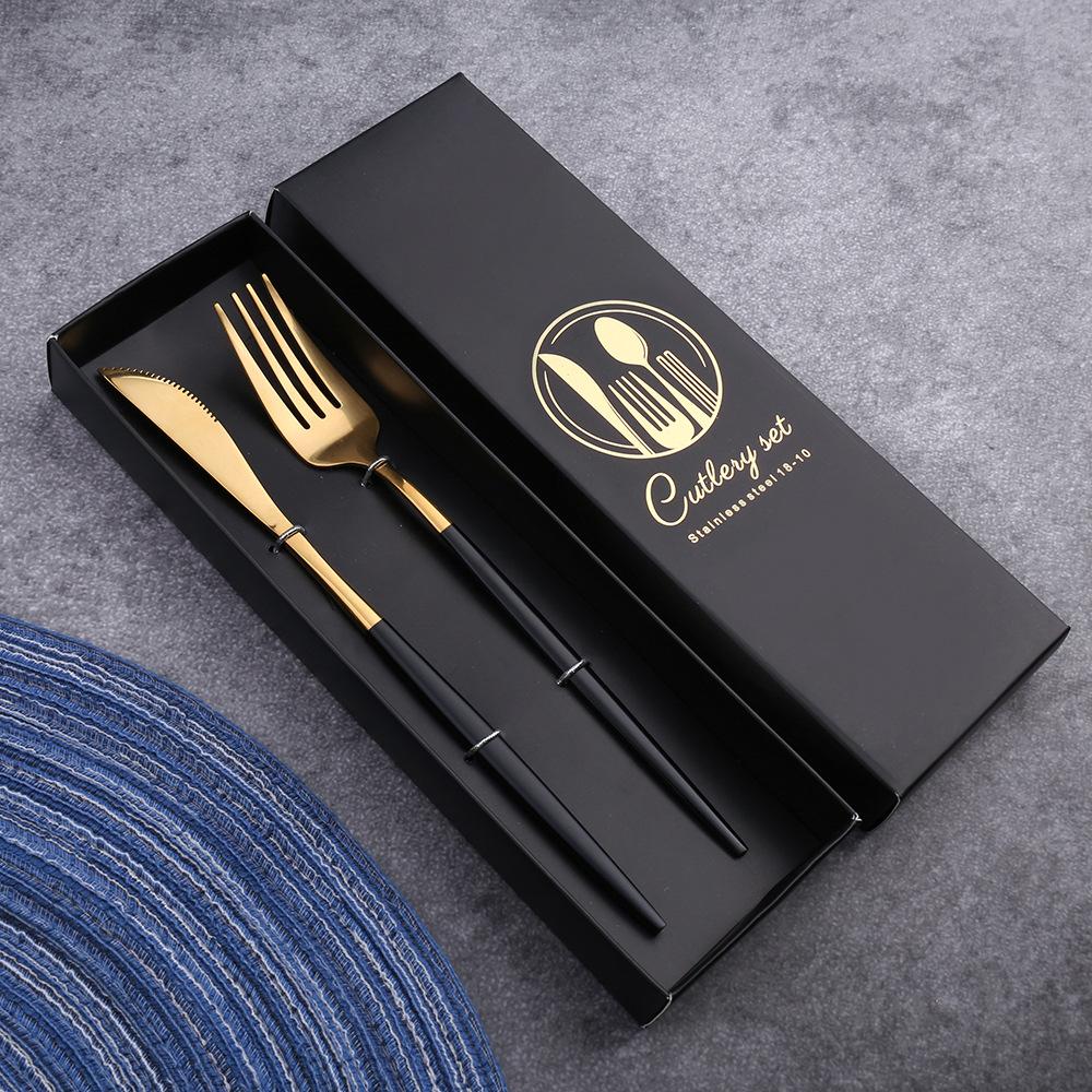 2PC/4PC Cutlery Set Stainless Steel Glossy Titanium Black Gold Cutlery Knife Fork Spoon Tea Spoon Set Kitchen Accessories