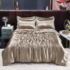 Nordic Satin Silk Bedding Set with Duvet Cover Bed Sheet Pillowcases Luxury Solid Single Double Couple Pillow Case Bedsheet