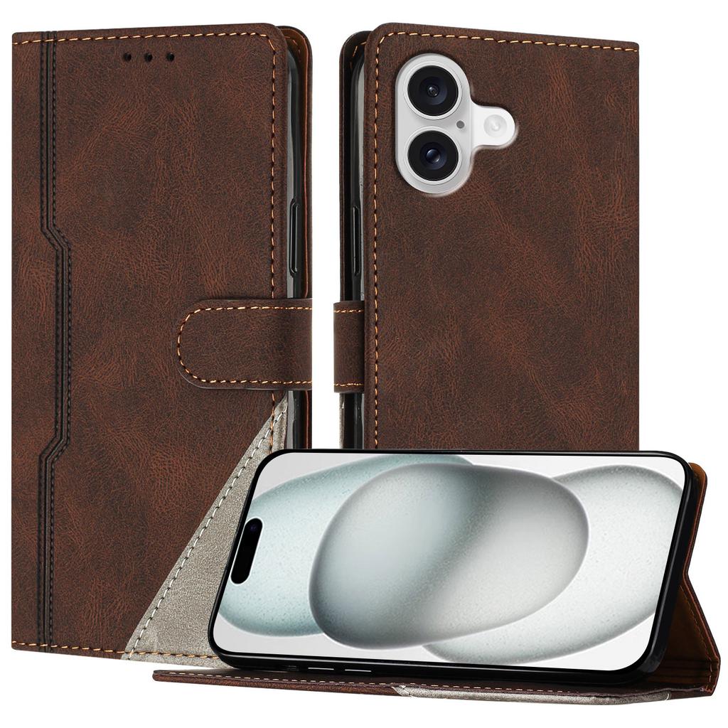 For iPhone 17 Leather Case Triangle Patchwork Wallet Stand Shockproof Phone Cover