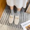 Fashion Metal Chain lambswool slippers women fur mules large size 40-43 winter shoes woman flat closed toe warm plush slides mujer 2025