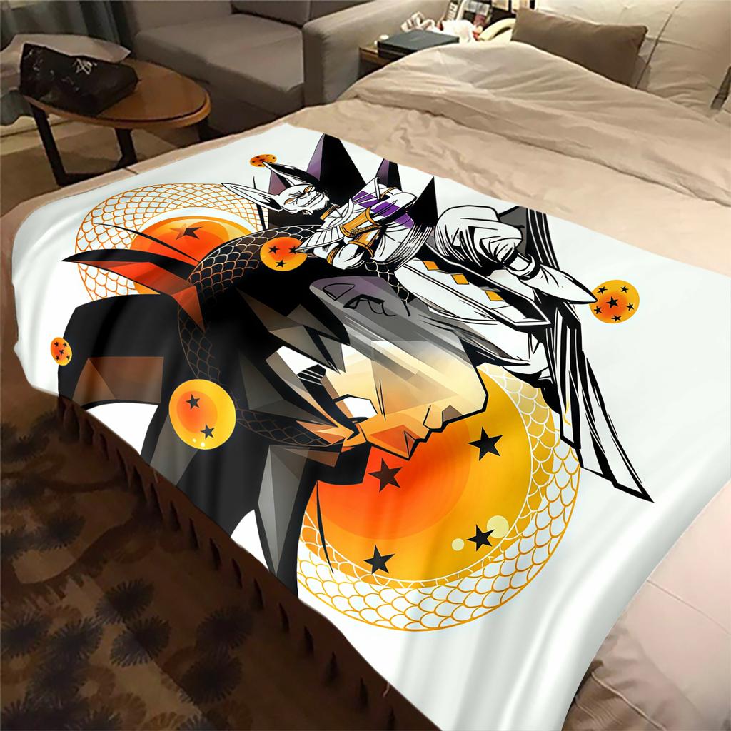 1 szt. Koc flanelowy z nadrukiem Son Goku, Wysokiej jakości, Na wszystkie pory roku, Wystrój domu, Ciepło i komfort, Idealny na prezenty świąteczne