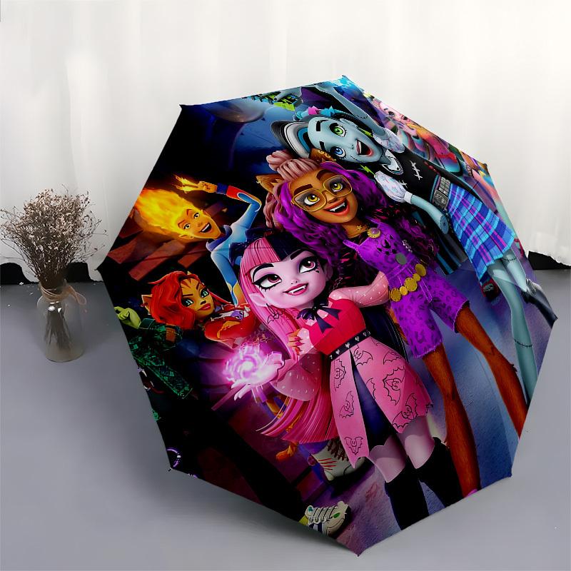 Monster High, Animation Automatic Opening and Closing, 8 Rib Structure Portable Umbrella, Suitable for Men and Women In All Seasons Perfect