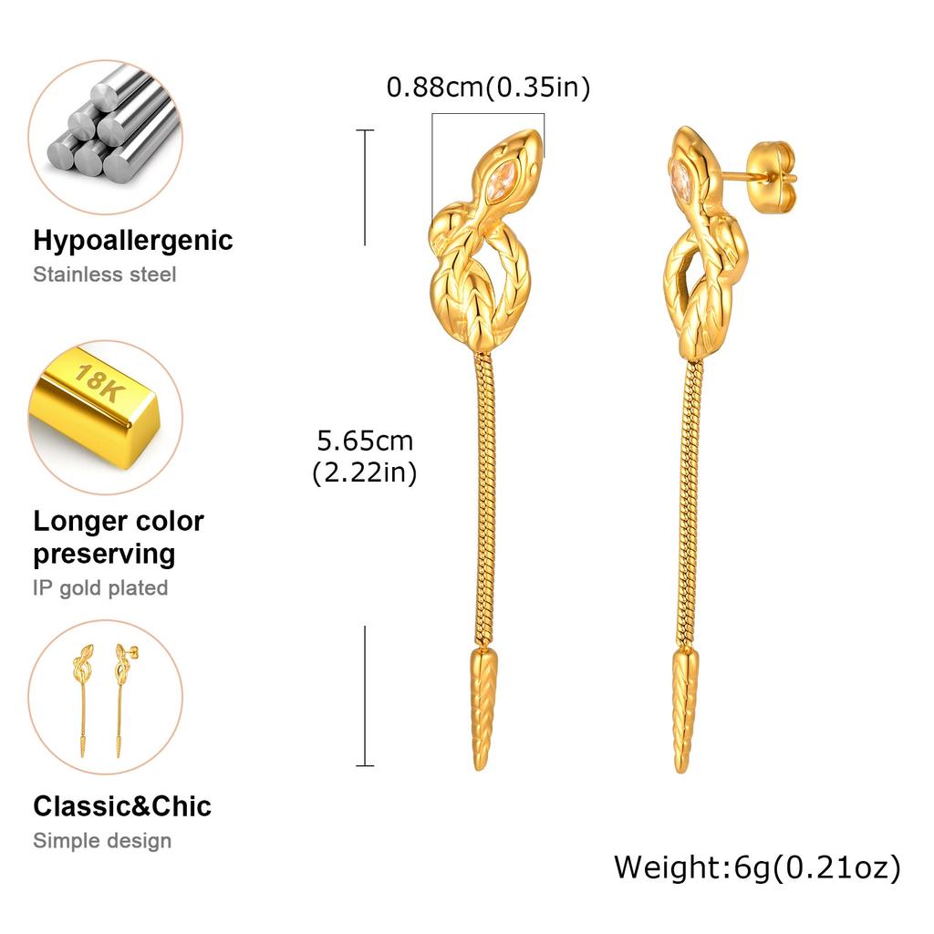 Snake Chain Long Tassel Earrings for Women, Stainless Steel  18K Gold Plated Dangle Earrings Fashion Jewelry