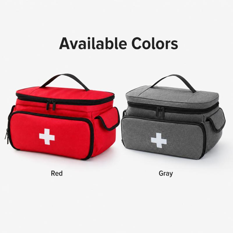 First Aid Storage Bag Oxford Cloth Medicine Organizer With Compartments Handle And Zipper Pockets For Home Travel Emergency Supplies